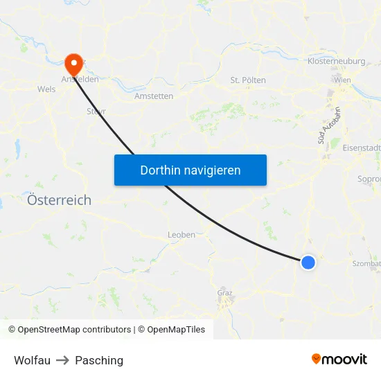 Wolfau to Pasching map