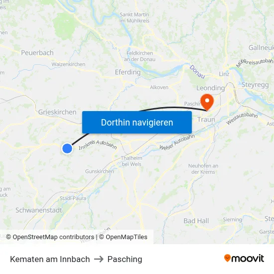 Kematen am Innbach to Pasching map