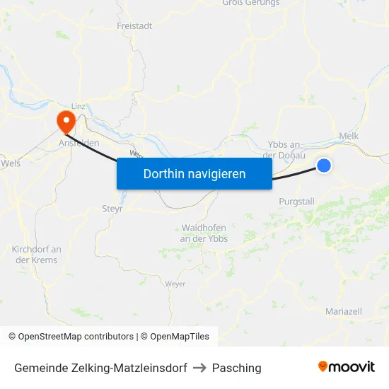 Gemeinde Zelking-Matzleinsdorf to Pasching map