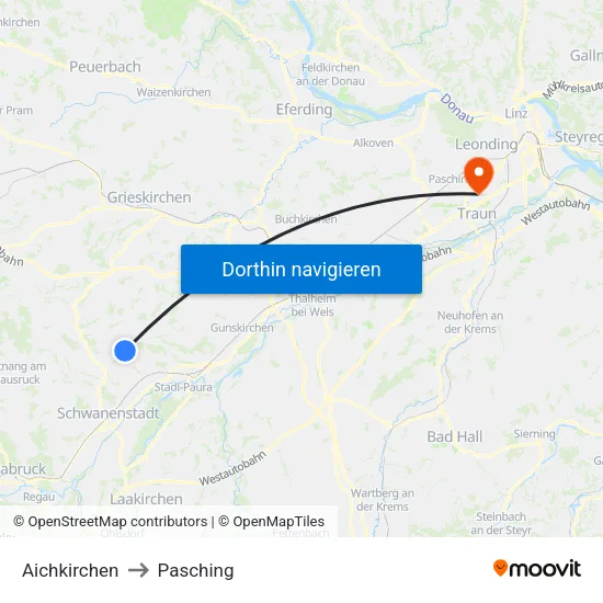 Aichkirchen to Pasching map
