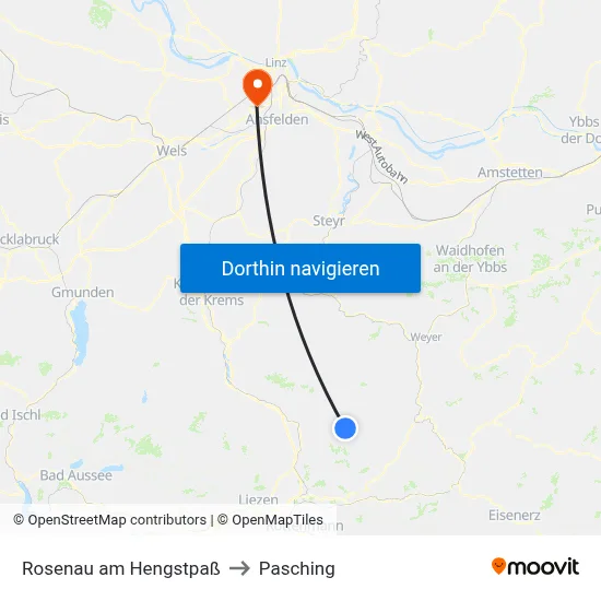 Rosenau am Hengstpaß to Pasching map