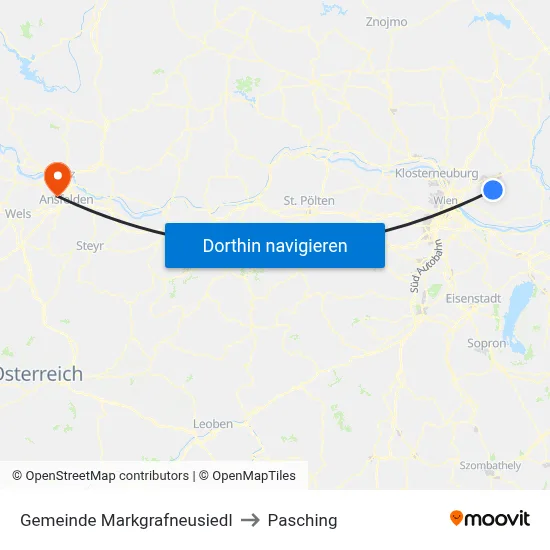 Gemeinde Markgrafneusiedl to Pasching map