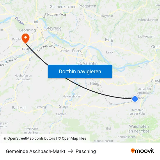 Gemeinde Aschbach-Markt to Pasching map