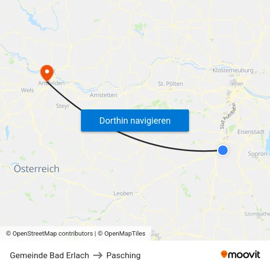 Gemeinde Bad Erlach to Pasching map