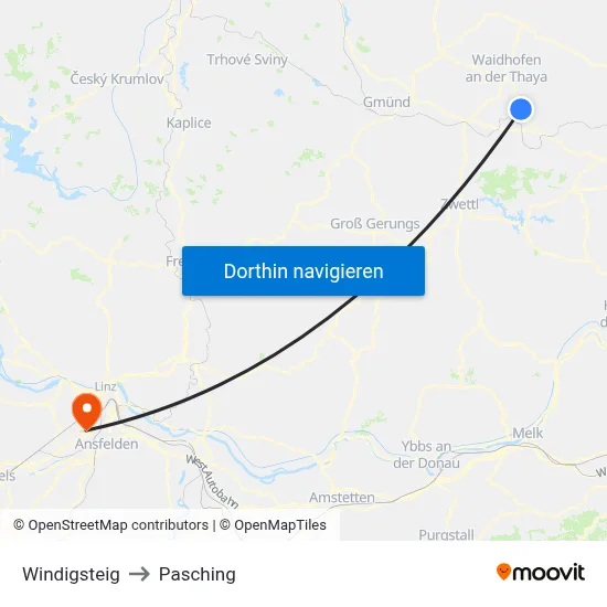Windigsteig to Pasching map