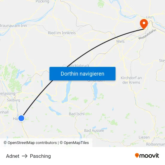 Adnet to Pasching map