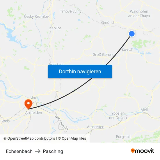 Echsenbach to Pasching map