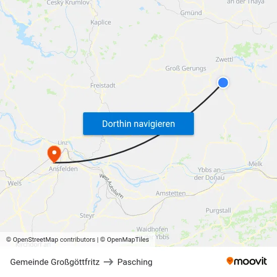 Gemeinde Großgöttfritz to Pasching map