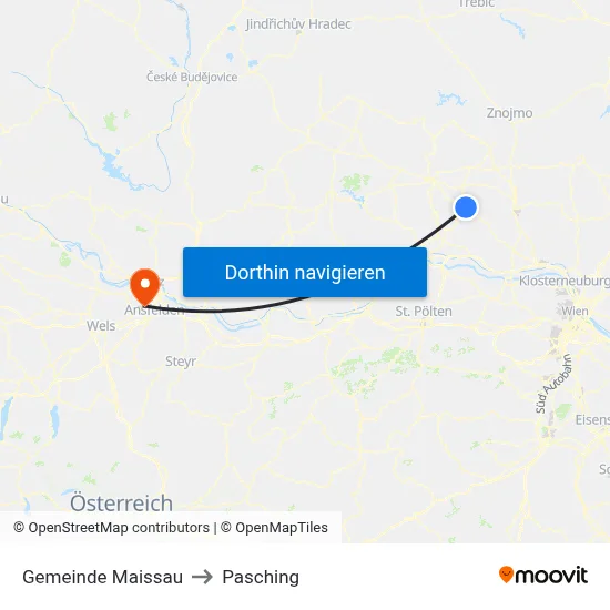 Gemeinde Maissau to Pasching map