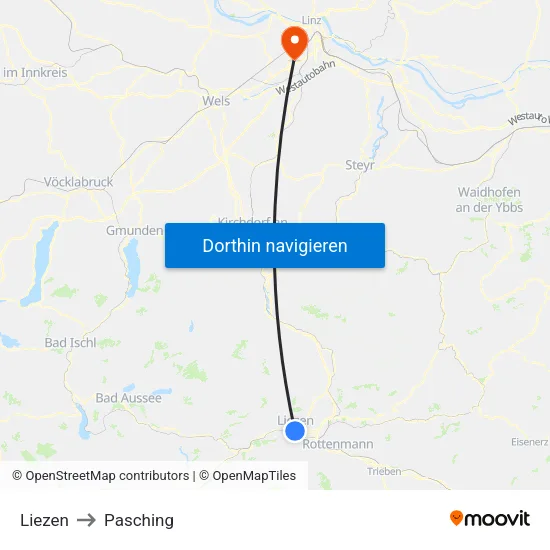 Liezen to Pasching map