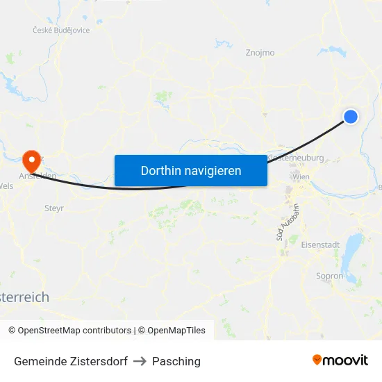Gemeinde Zistersdorf to Pasching map