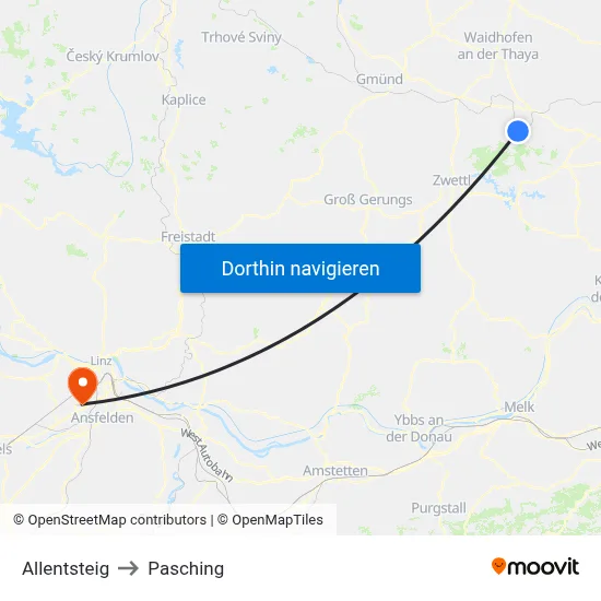 Allentsteig to Pasching map