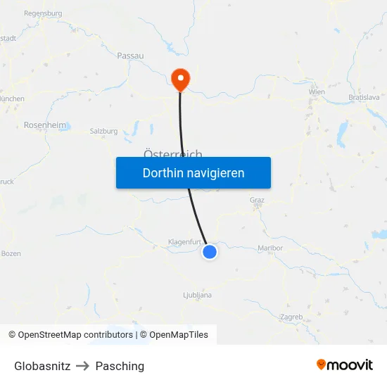Globasnitz to Pasching map