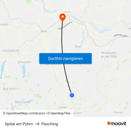 Spital am Pyhrn to Pasching map
