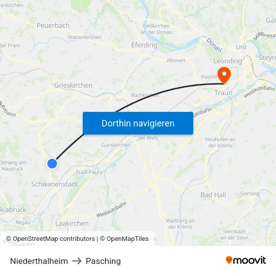 Niederthalheim to Pasching map