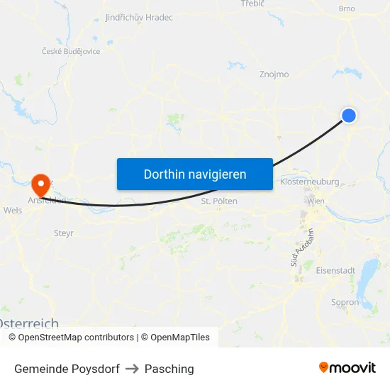 Gemeinde Poysdorf to Pasching map