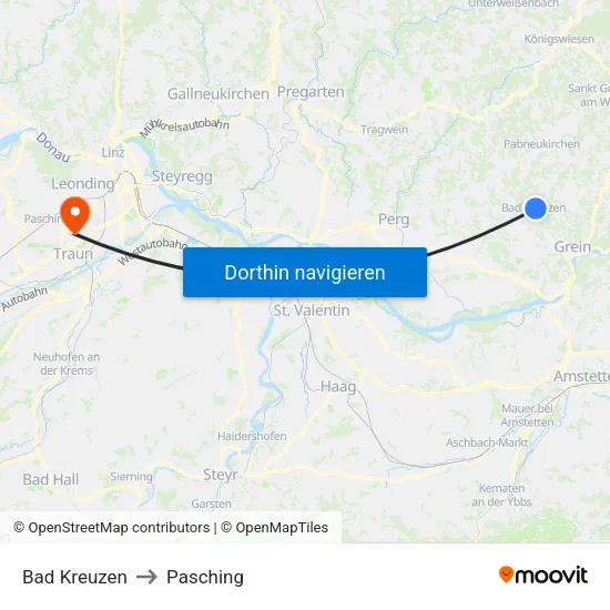 Bad Kreuzen to Pasching map