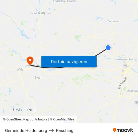 Gemeinde Heldenberg to Pasching map