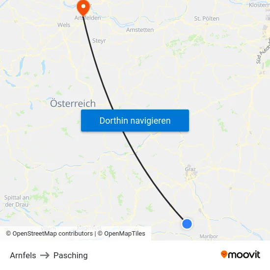 Arnfels to Pasching map