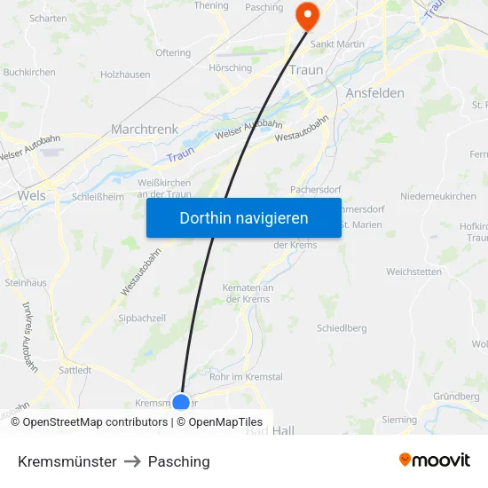 Kremsmünster to Pasching map
