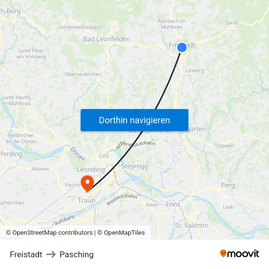 Freistadt to Pasching map