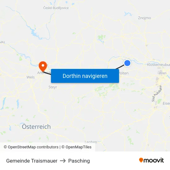 Gemeinde Traismauer to Pasching map