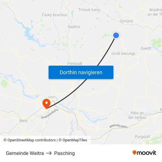 Gemeinde Weitra to Pasching map