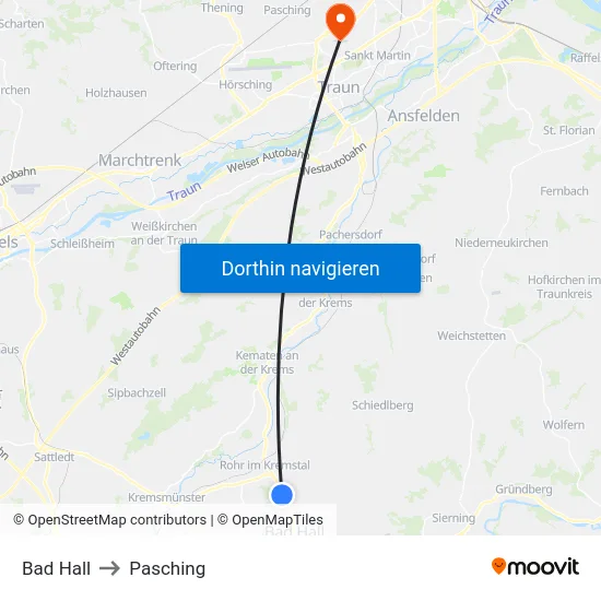 Bad Hall to Pasching map