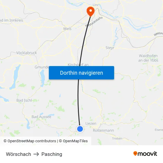 Wörschach to Pasching map