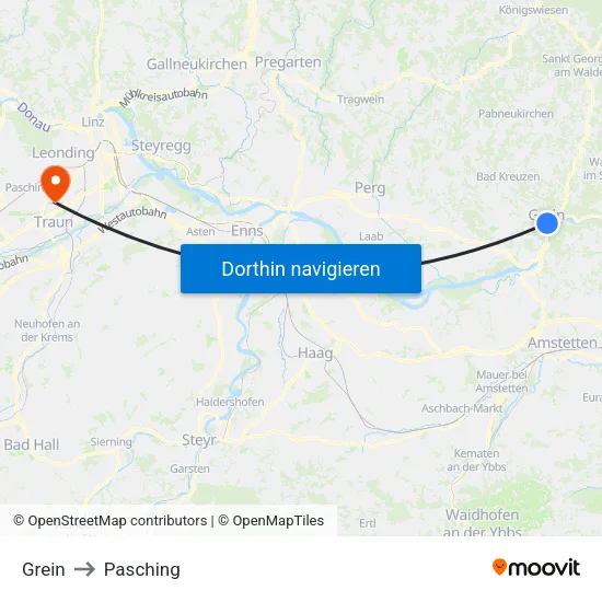Grein to Pasching map