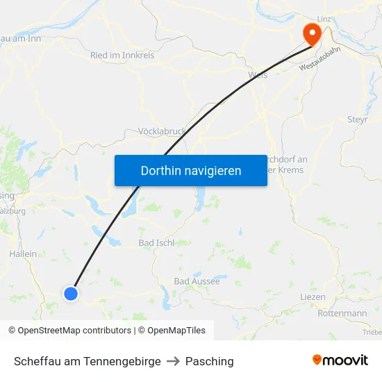 Scheffau am Tennengebirge to Pasching map