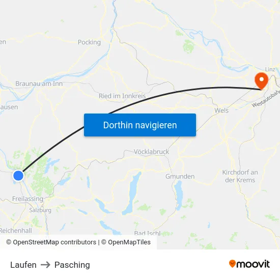 Laufen to Pasching map