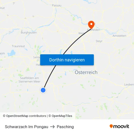 Schwarzach Im Pongau to Pasching map