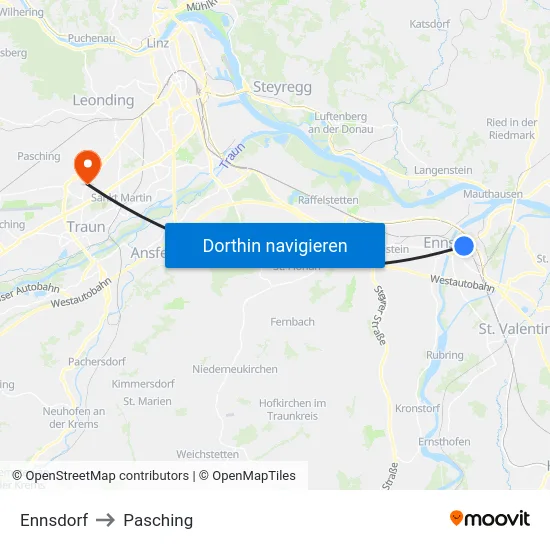 Ennsdorf to Pasching map