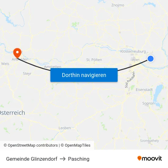 Gemeinde Glinzendorf to Pasching map
