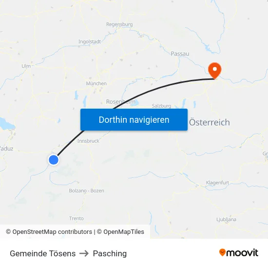 Gemeinde Tösens to Pasching map