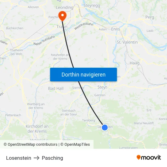 Losenstein to Pasching map