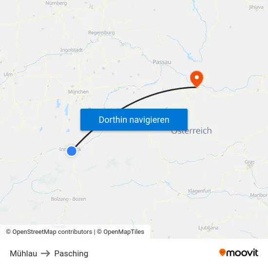 Mühlau to Pasching map