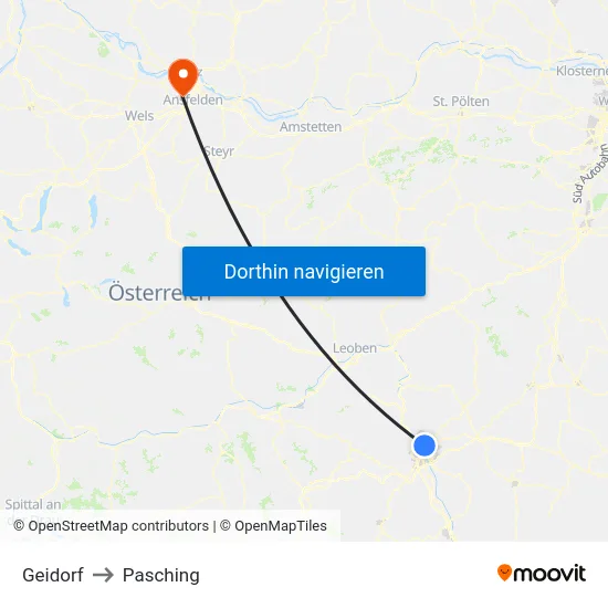 Geidorf to Pasching map