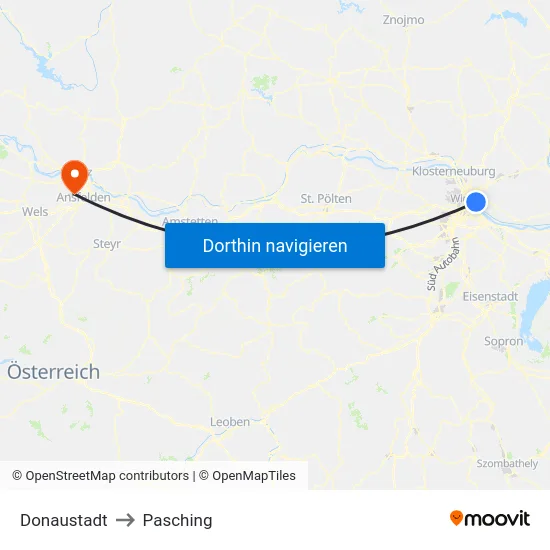 Donaustadt to Pasching map