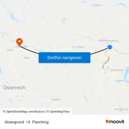 Alsergrund to Pasching map