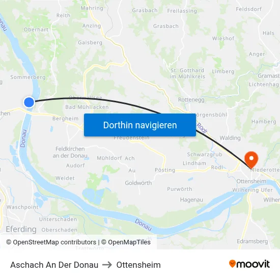 Aschach An Der Donau to Ottensheim map