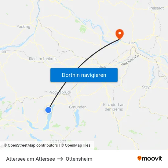 Attersee am Attersee to Ottensheim map