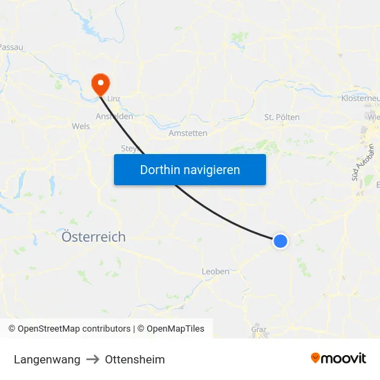 Langenwang to Ottensheim map