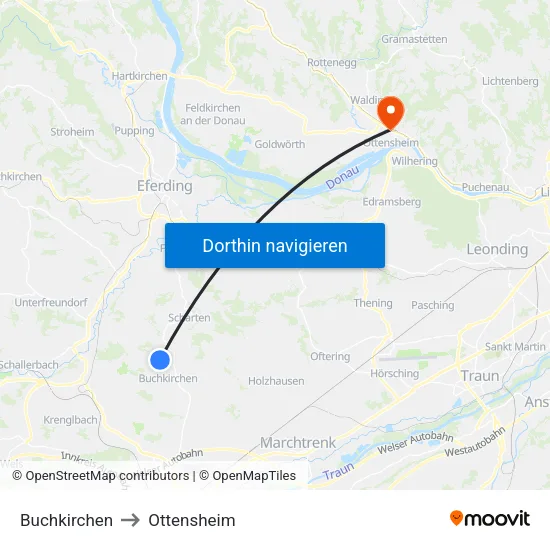 Buchkirchen to Ottensheim map
