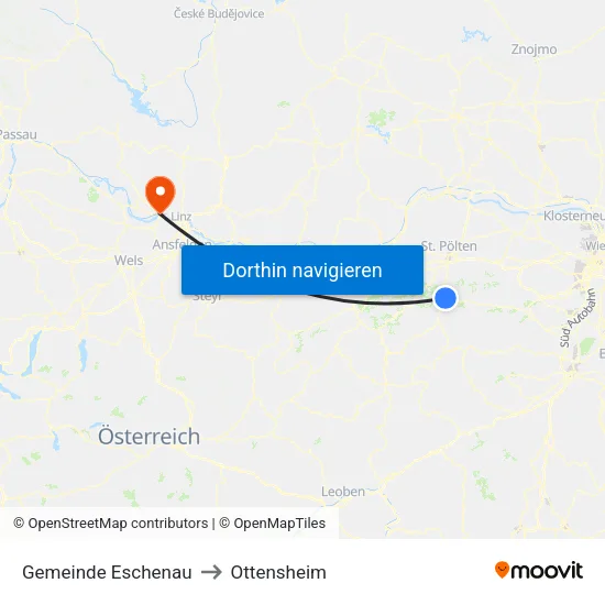 Gemeinde Eschenau to Ottensheim map