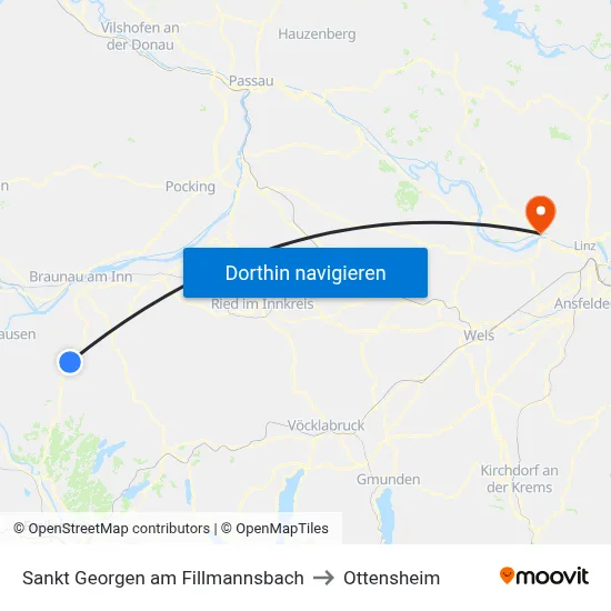 Sankt Georgen am Fillmannsbach to Ottensheim map