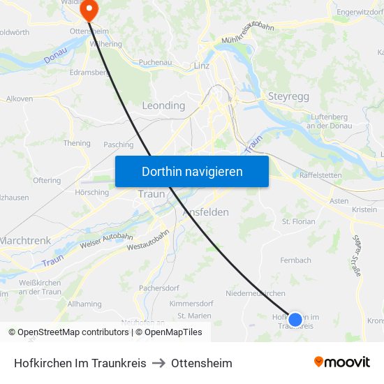 Hofkirchen Im Traunkreis to Ottensheim map