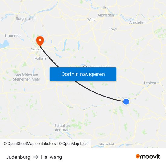 Judenburg to Hallwang map
