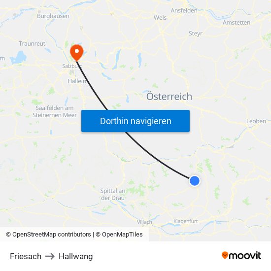 Friesach to Hallwang map